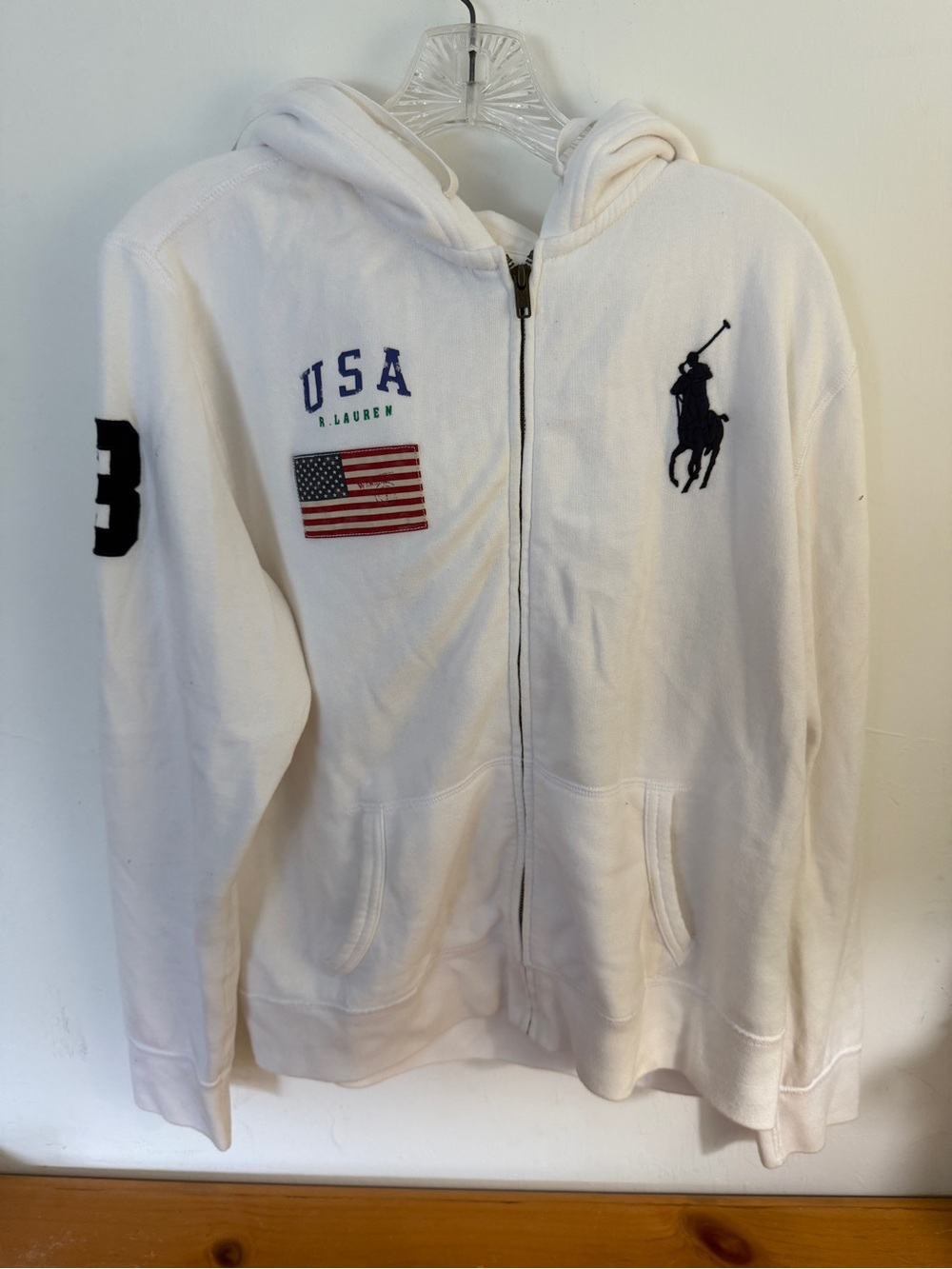 Ralph Lauren White Sweatshirt with Navy Polo Label